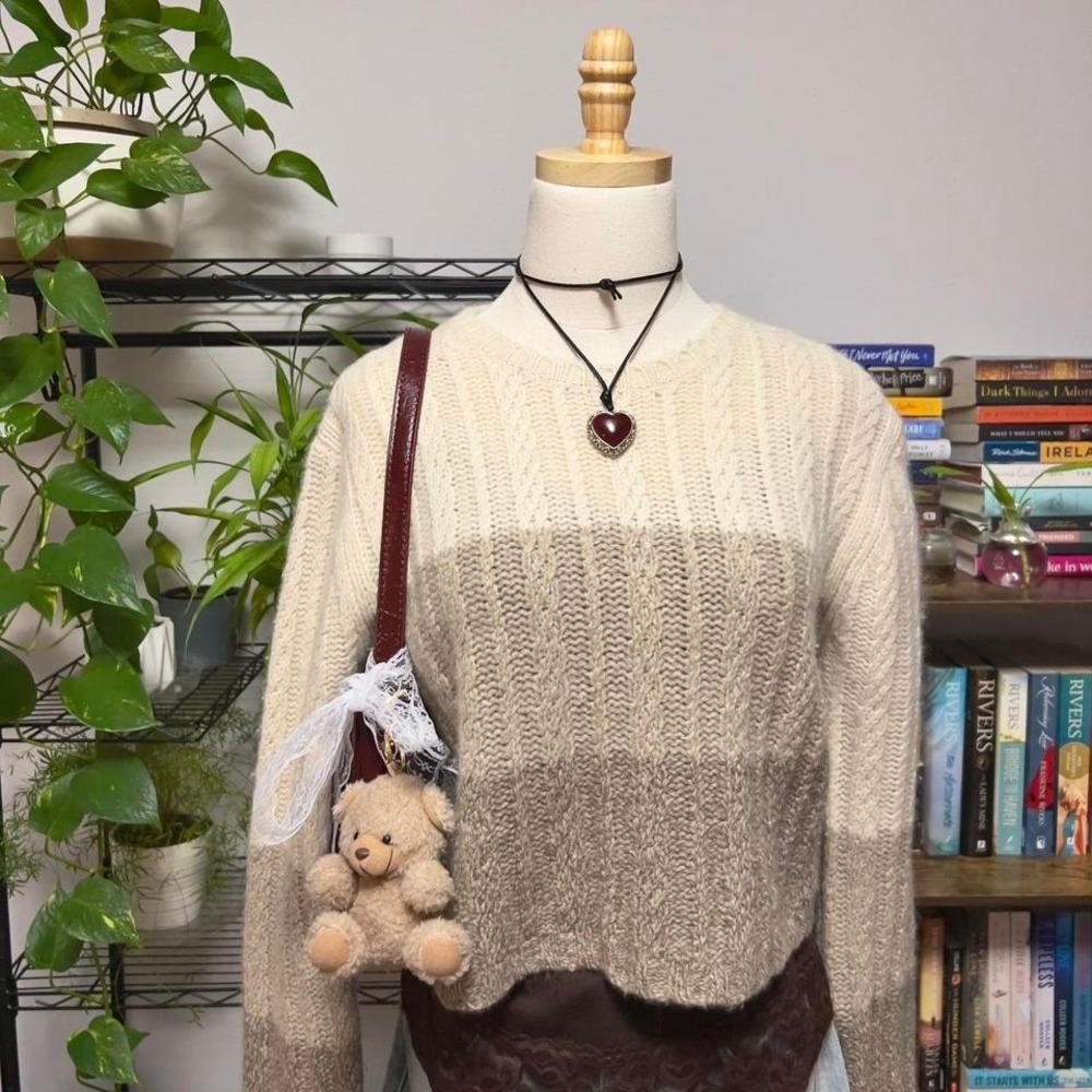 Vintage Jones New York Brown Striped Sweater Womens Medium Merino Wool Blend - Picture 2 of 7